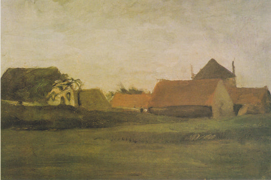 Reproduction du tableau « Fermes à Loosduinen près de La Haye au crépuscule - Vincent van Gogh » par Alpha Reproduction en peinture à l’huile