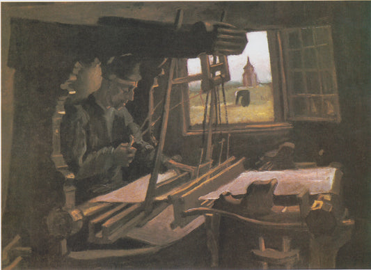 Reproduction du tableau « Weber devant une fenêtre ouverte avec vue sur la Tour de Nuenen - Vincent van Gogh » par Alpha Reproduction en peinture à l’huile