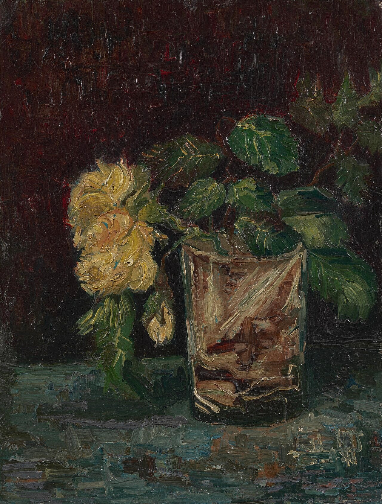 Reproduction du tableau « Verre avec des roses jaunes - Vincent van Gogh » par Alpha Reproduction en peinture à l’huile