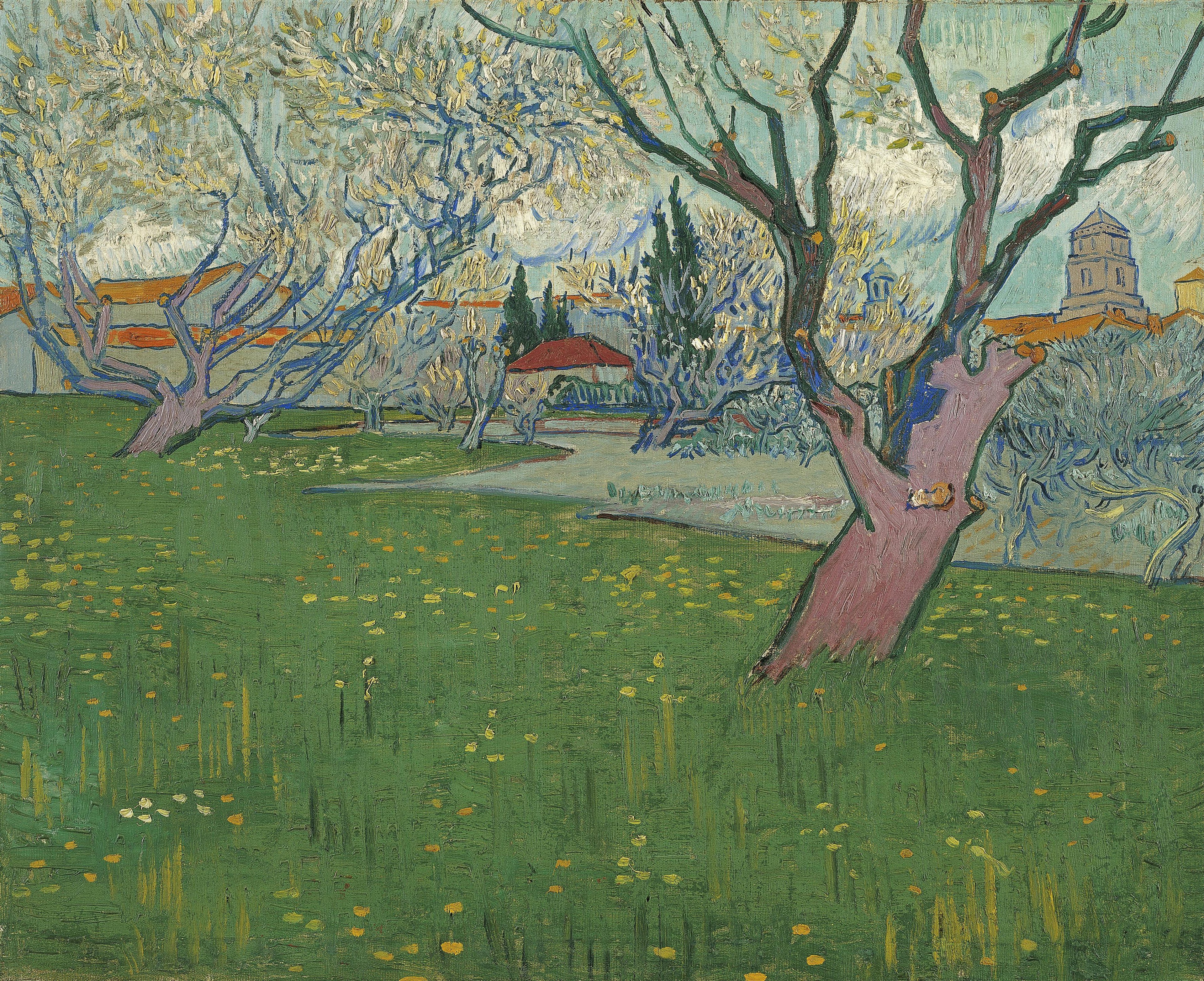 Reproduction du tableau « Vergers en fleurs, vue sur Arles - Vincent van Gogh » par Alpha Reproduction en peinture à l’huile