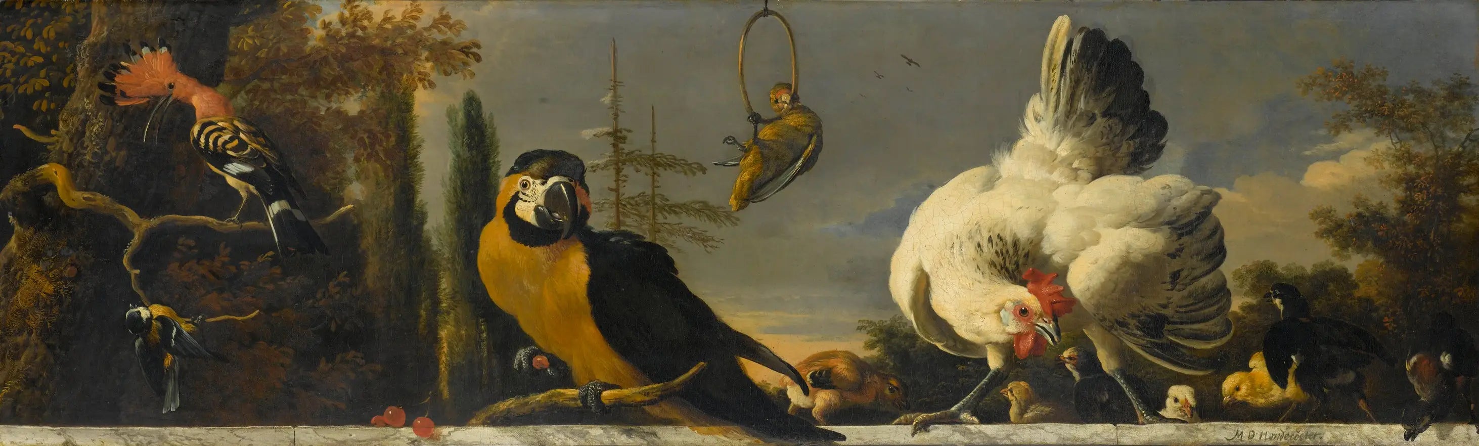 Oiseaux sur une balustrade - Melchior de Hondecoeter - Alpha Reproduction