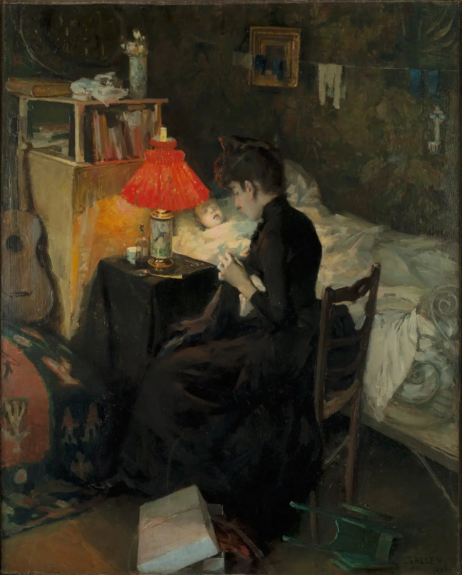 Mère au chevet de son enfant malade, peinture d’Akseli Gallen-Kallela