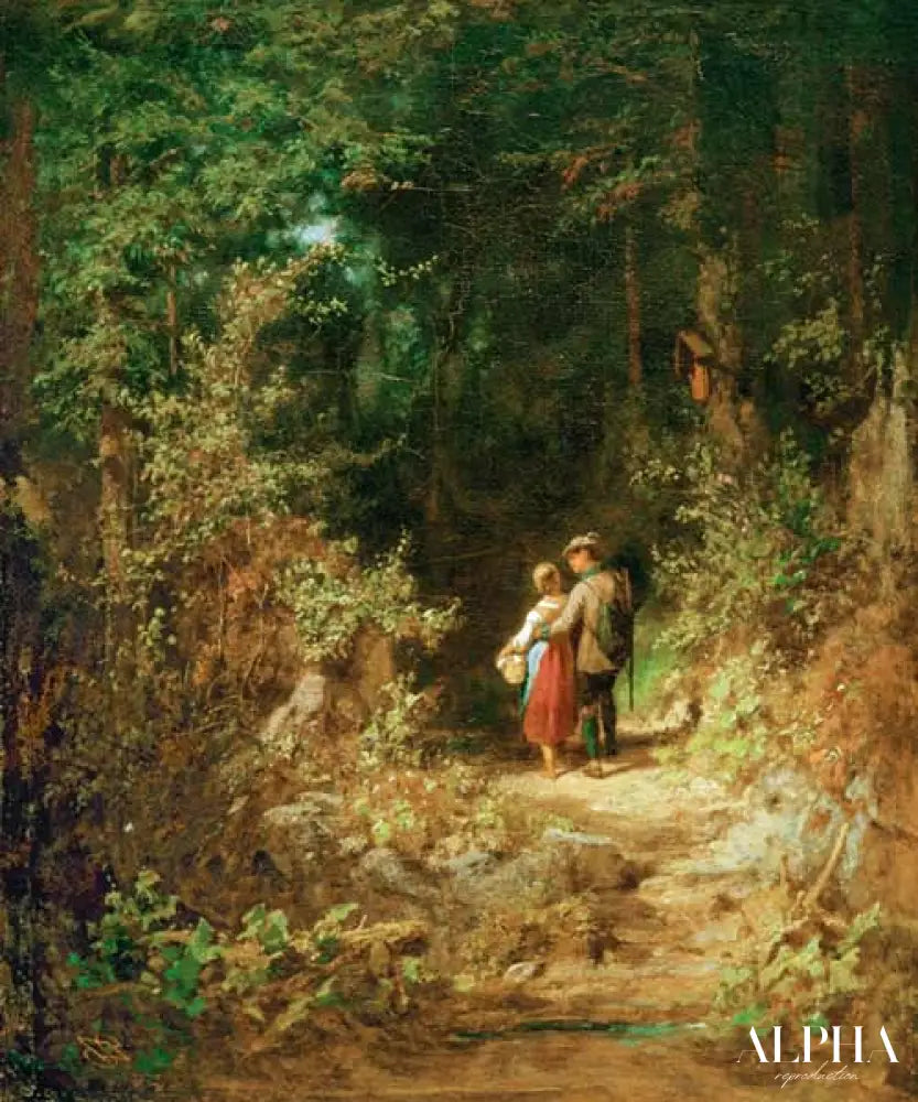 Amoureux dans un bois, vers 1860 - Carl Spitzweg - Reproductions de tableaux et peintures haut de gamme