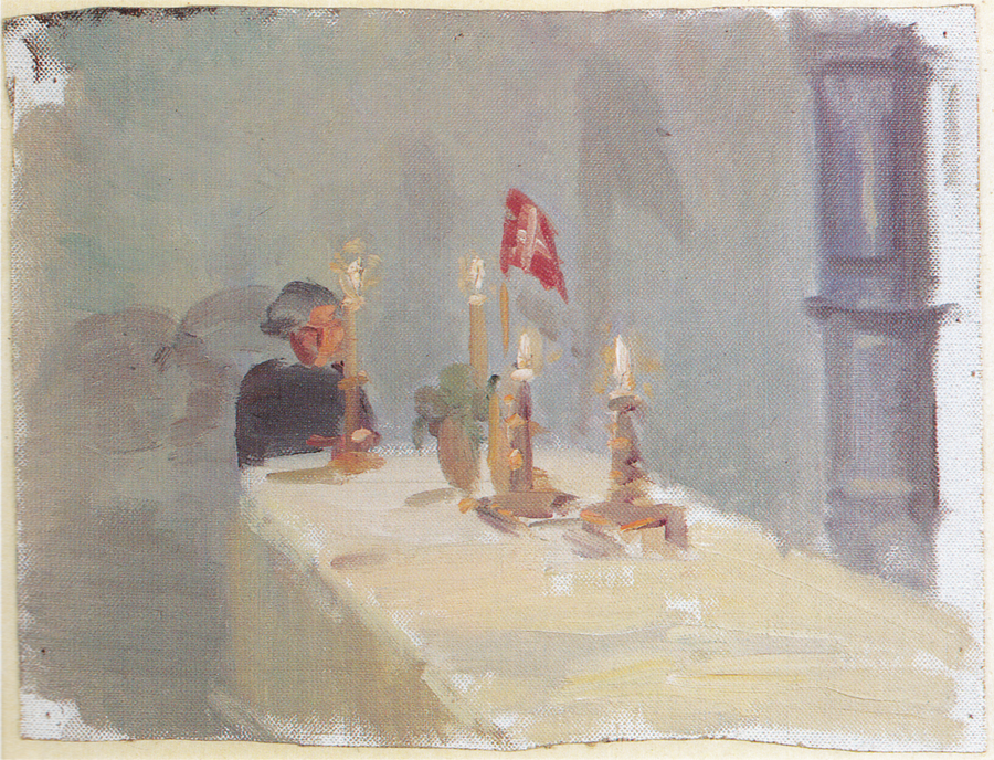 День рождения. Женщина у конца стола с свечами и флагом. - Anna Ancher