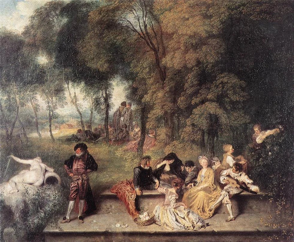 Joyeuse compagnie en plein air, peinture d’Antoine Watteau