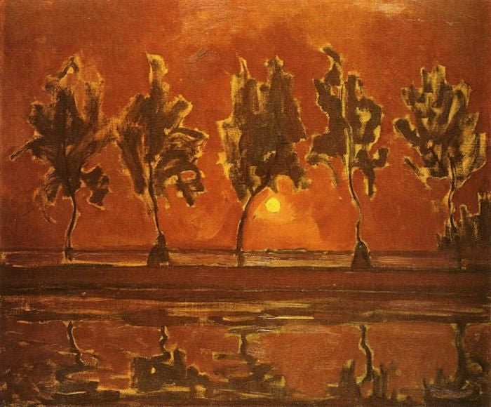 Reproduction du tableau « Arbres près du Gein au lever de la lune - Piet Mondrian » par Alpha Reproduction en peinture à l’huile