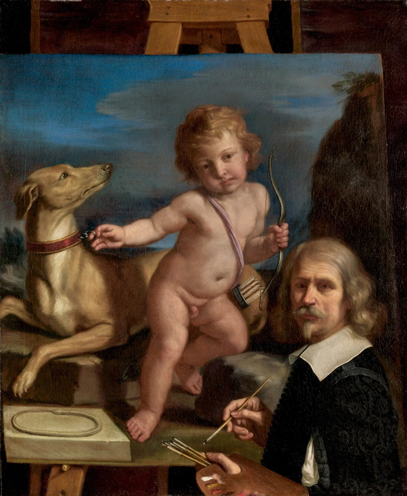 Автопортрет перед картиной, изображающей «Amor Fedele» - Guercino