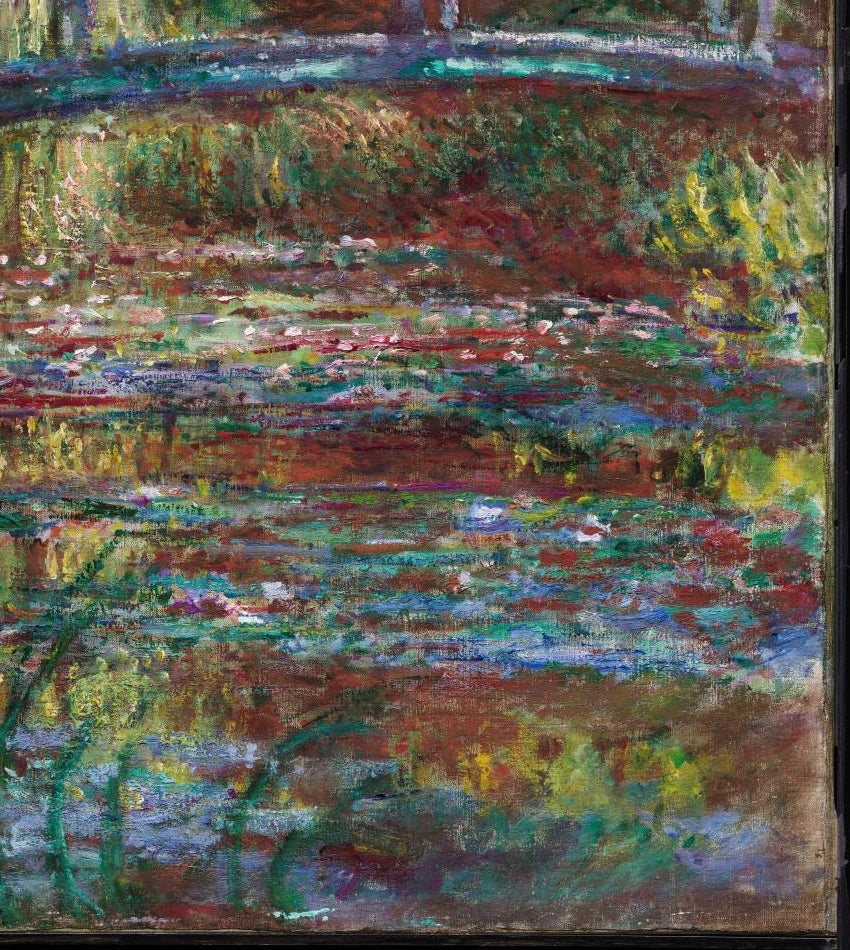 Détail des nymphéas et des reflets dans Le Bassin aux nymphéas W1630 de Claude Monet