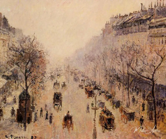 Boulevard Montmartre, matin, lumière du soleil et brume - Camille Pissarro - Reproductions de tableaux et peintures haut de gamme