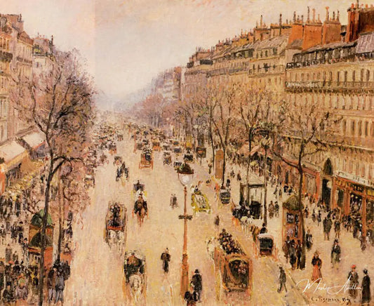 Boulevard Montmartre Matin, temps gris - Camille Pissarro - Reproductions de tableaux et peintures haut de gamme