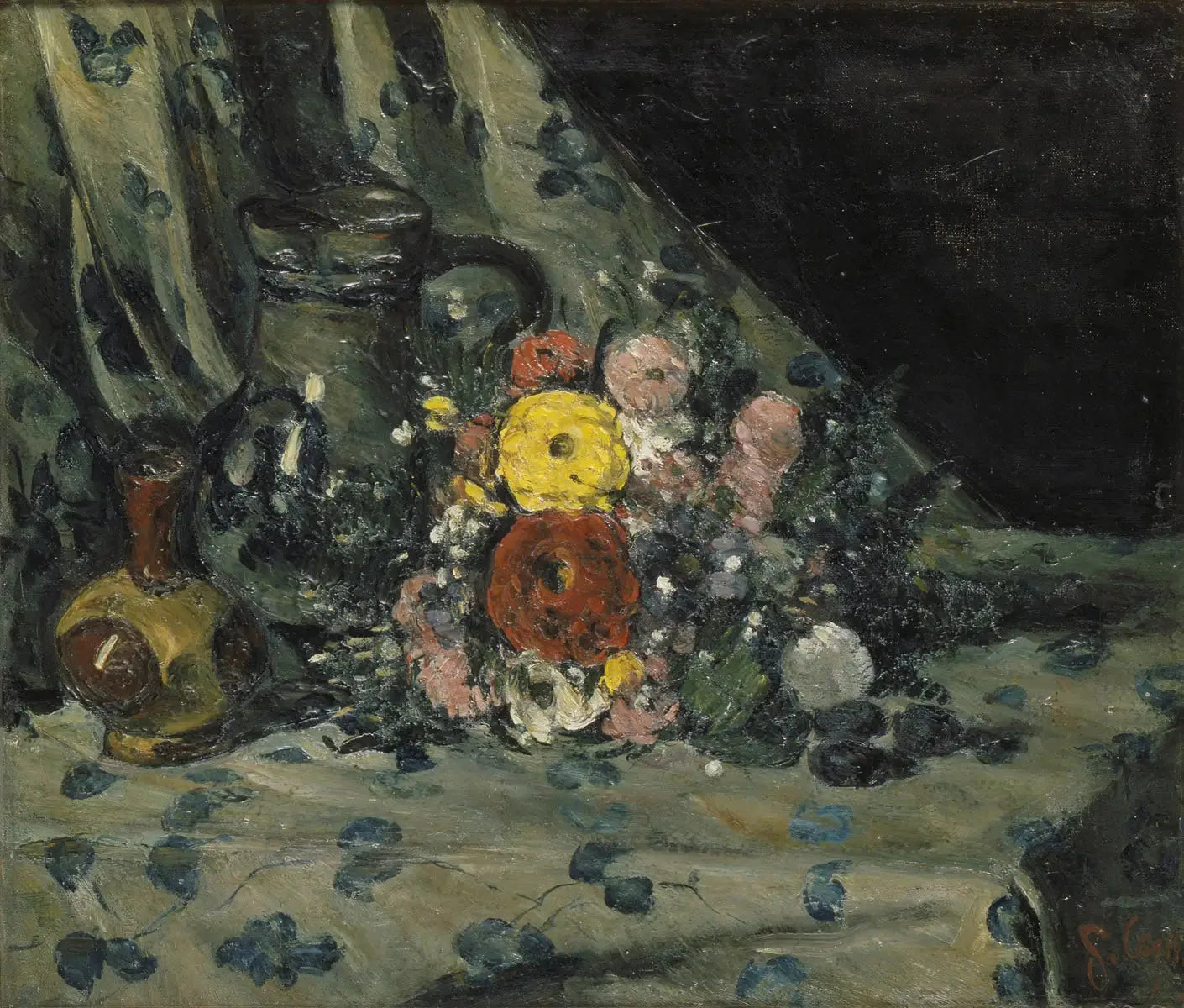 Bouquet au dahlia jaune - Paul Cézanne image 1 copie de tableau peinte à la main