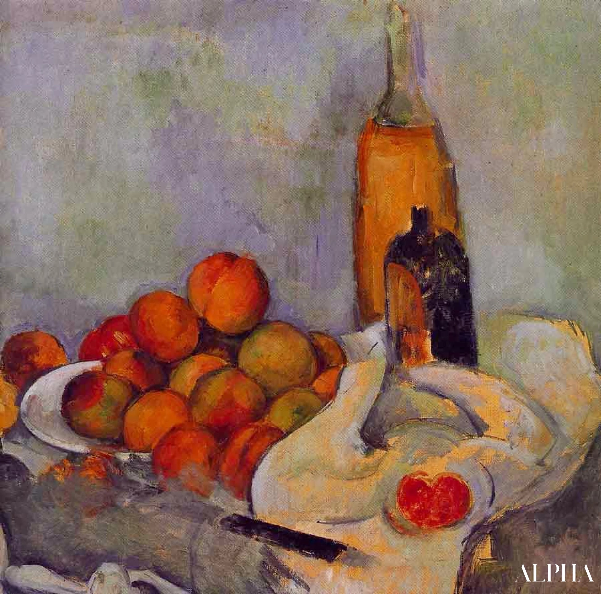 Bouteilles et pêches - Paul Cézanne - Reproductions de tableaux et peintures haut de gamme