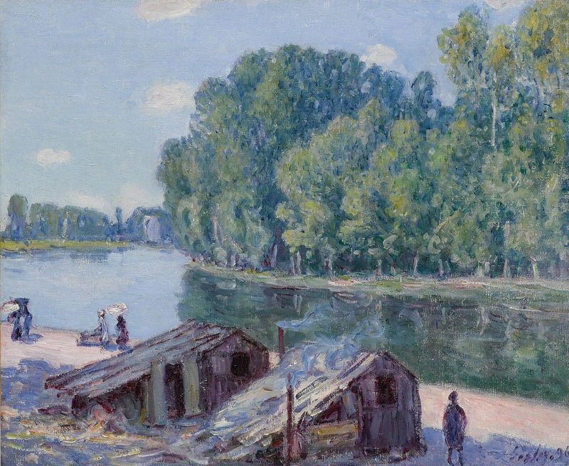 Хижины на берегу канала Луан, Эффект солнца - Альфред Сислей