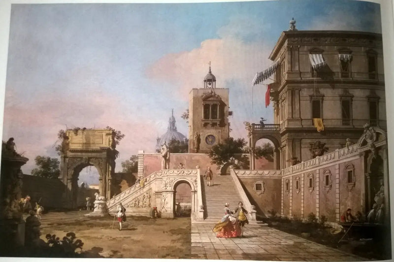 Каприччо дворца эпохи Возрождения с монументальной лестницей, часовней и аркой Тита на заднем плане - Каналетто