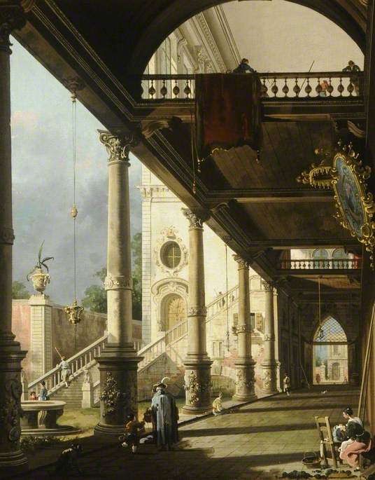 Capriccio: Une colonnade ouvrant sur la cour d’un palais - Canaletto - Alpha Reproduction
