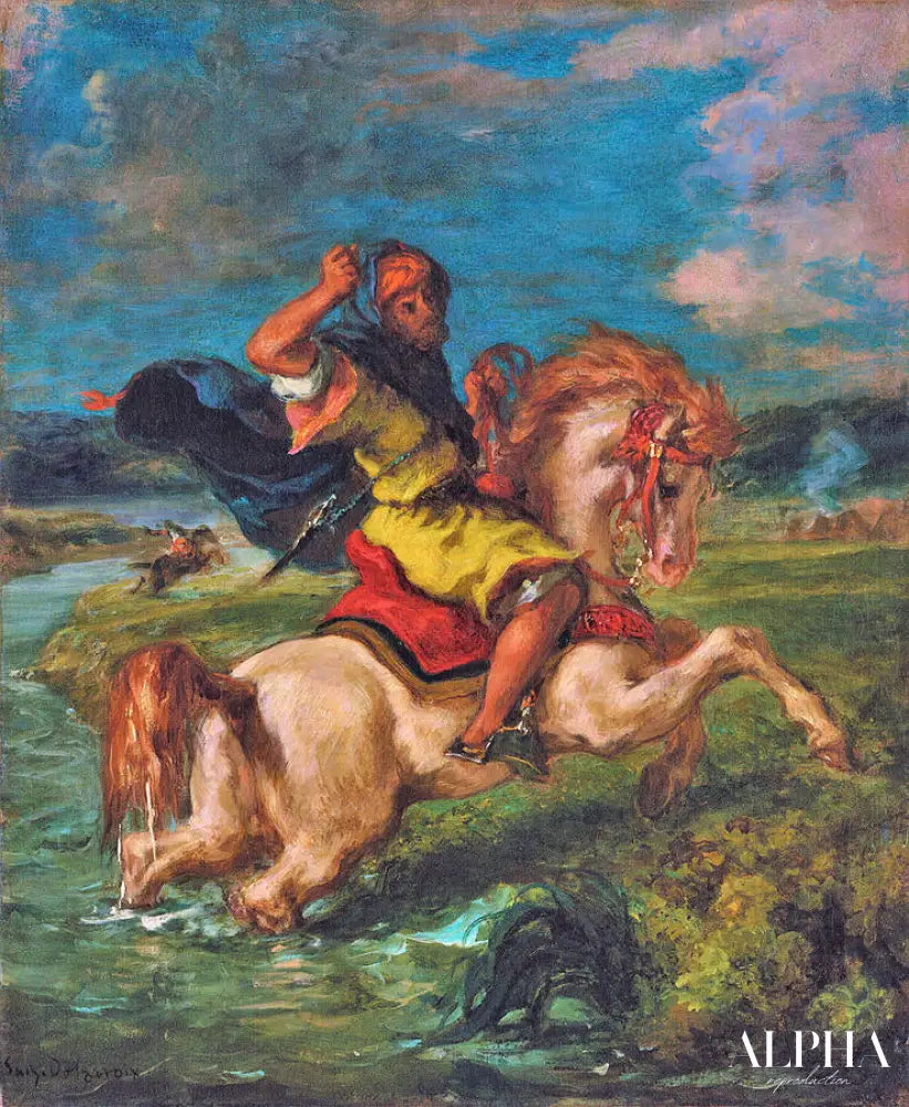 Cavalier marocain traversant un gué - Eugène Delacroix - Reproductions de tableaux et peintures haut de gamme