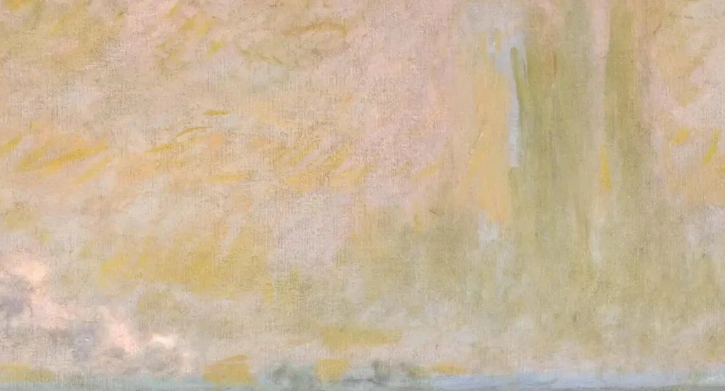 Détail de la tour Victoria dans le brouillard jaune et rose de Londres