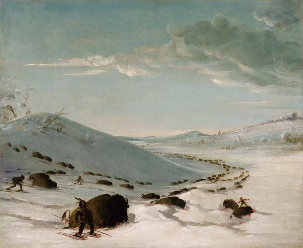 Chasse au bison en hiver Indiens en raquettes - George Catlin - Alpha Reproduction