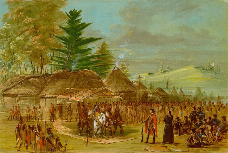 Вождь индейцев Таенса, принимающий Ла Саль. 20 марта 1682 года - Джордж Катлин