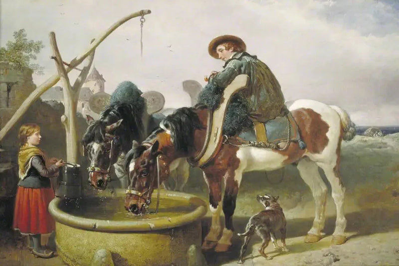 Лошади у колодца и Генри Брайт (1814–1873) - Джон Фредерик Херринг, старший