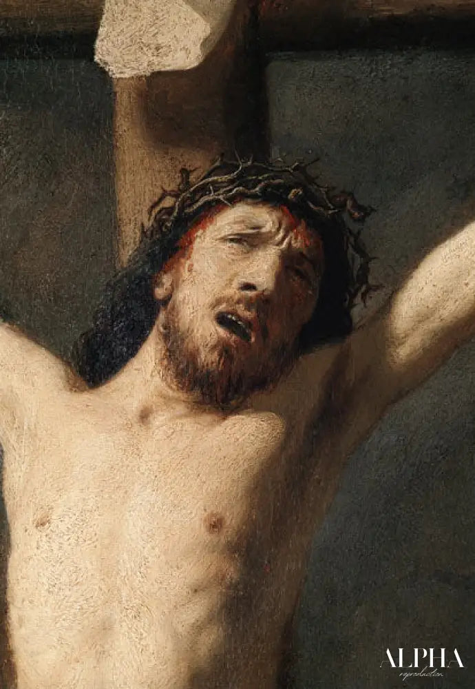 Christ en croix, détail de la tête - Rembrandt van Rijn - Reproductions de tableaux et peintures haut de gamme