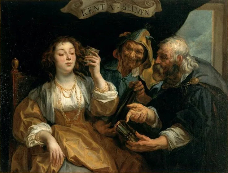 Connais toi toi-même ; la jeunesse entre le vice et la vertu - Jacob Jordaens image 1 copie de tableau peinte à la main