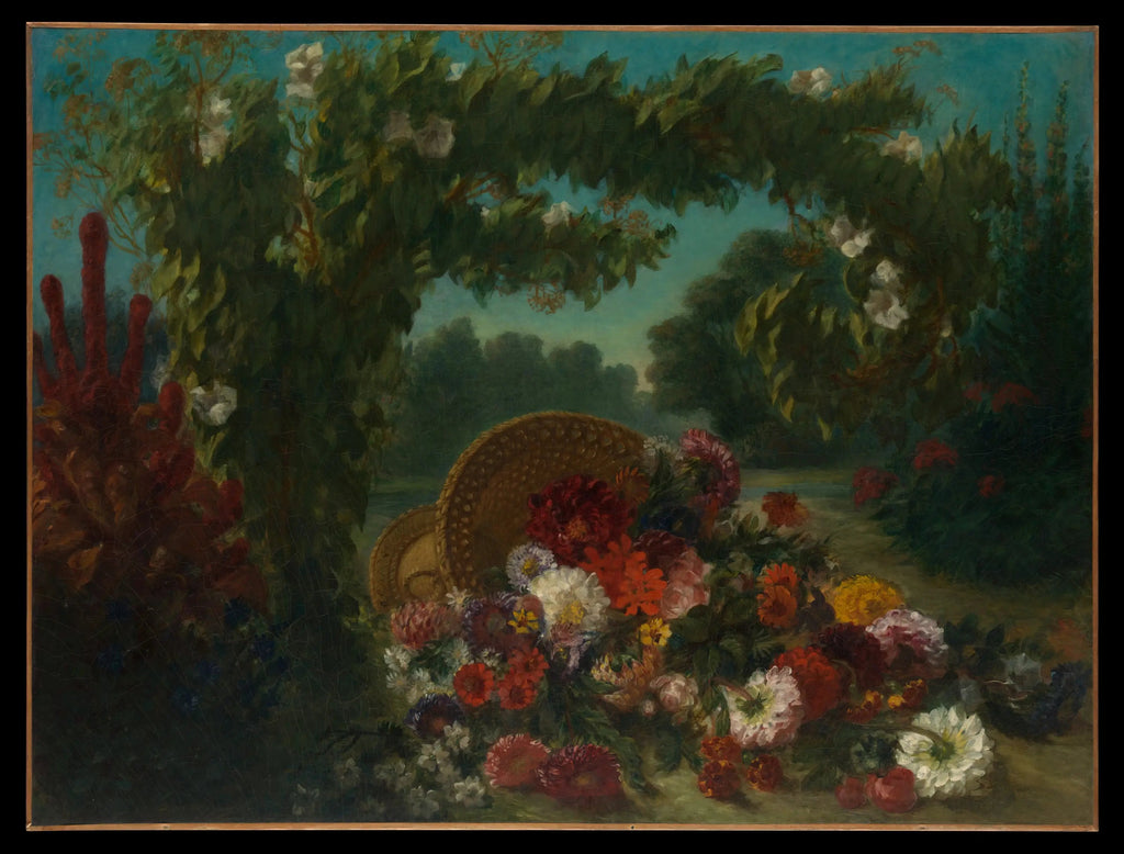 Corbeille de fleurs renversées dans un jardin - Eugène Delacroix image 2 tableau peint à l’huile sur toile