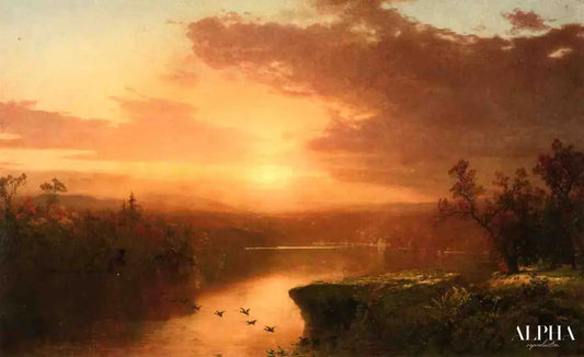 Coucher du soleil plus lac George - John Frederick Kensett - Reproductions de tableaux et peintures haut de gamme