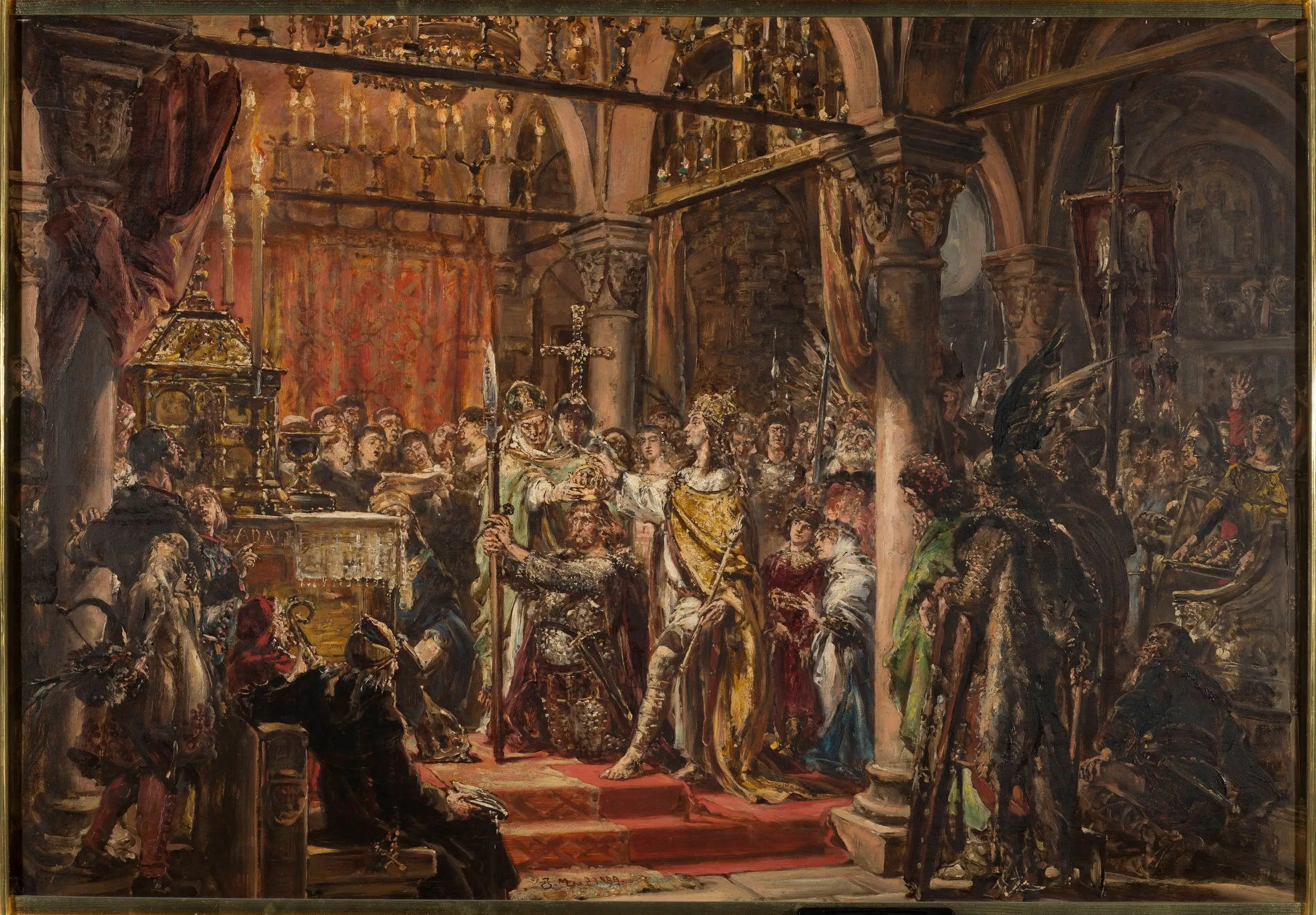 Couronnement du premier roi 1001 après J.-C. de la série « Histoire de la civilisation en Pologne » - Jan Matejko