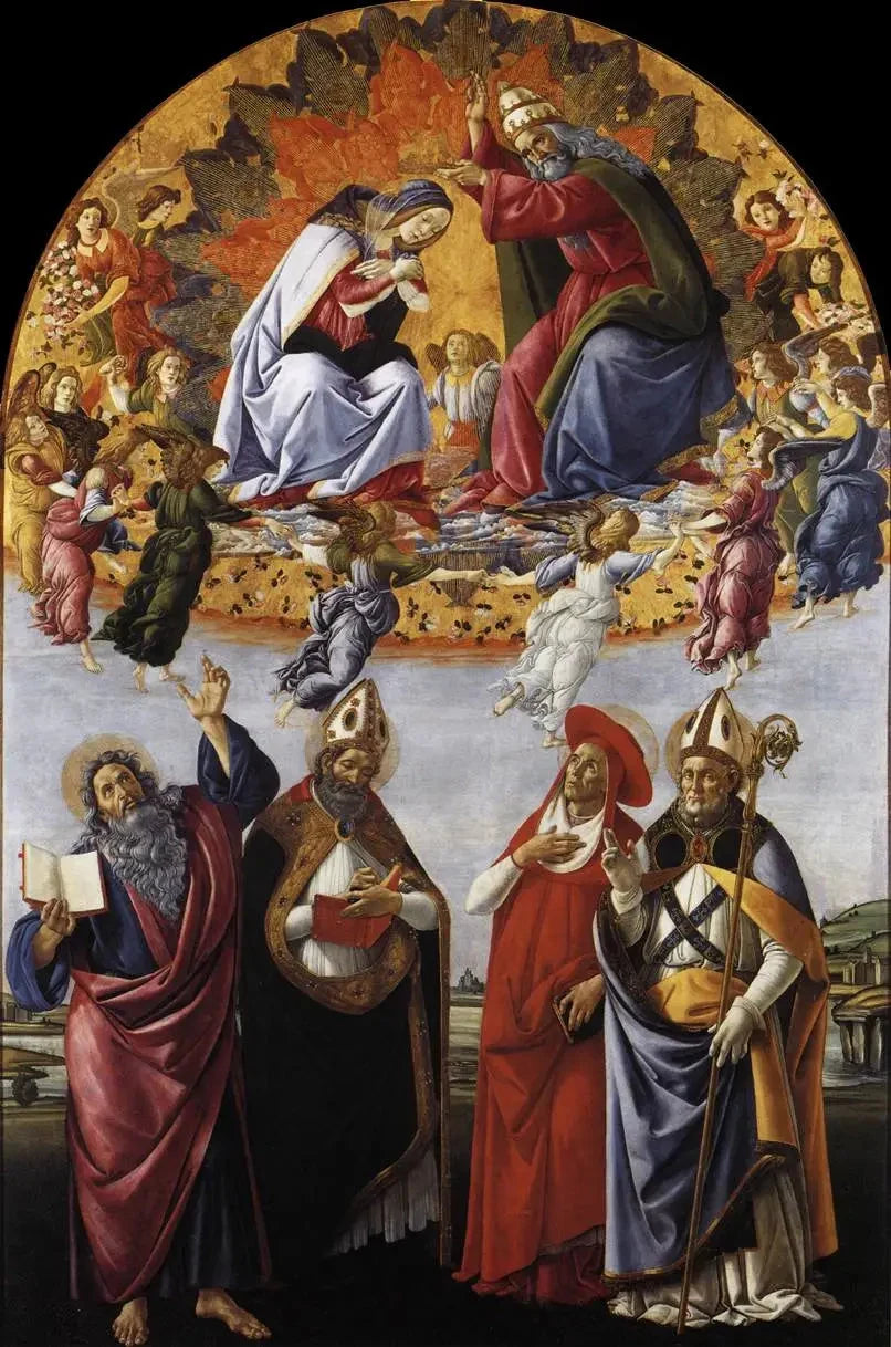Couronnement de la Vierge, retable de San Marco de Botticelli, Offices – reproduction peinture à l’huile sur toile