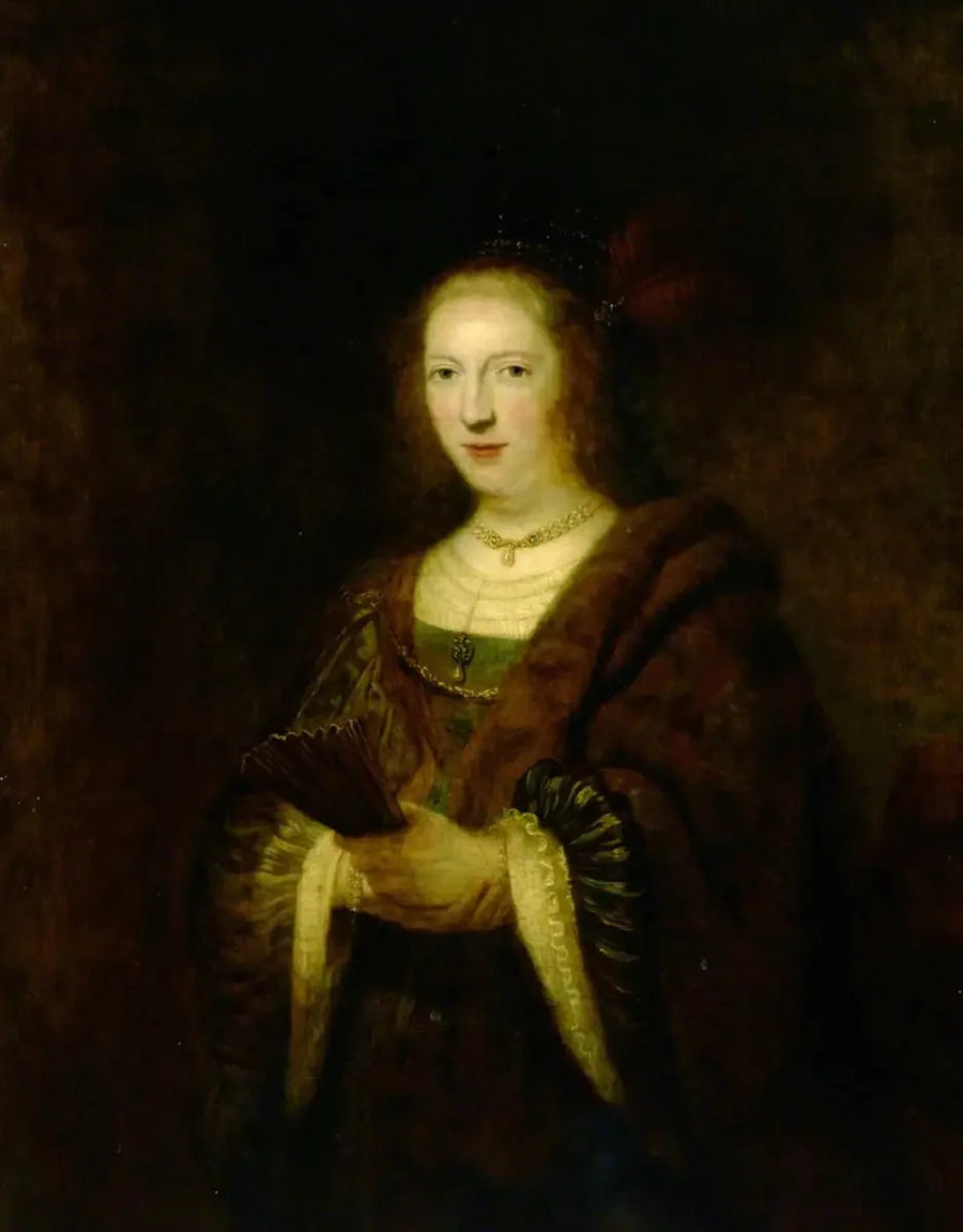 Dame tenant un éventail - Rembrandt image 1 copie peinte à la main à l’huile