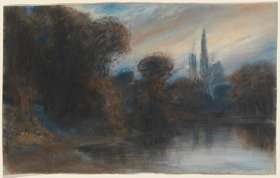 An Abbey by a Wooded Lake at Twilight, Paul Huet, c. 1831 — pastel, National Gallery of Art