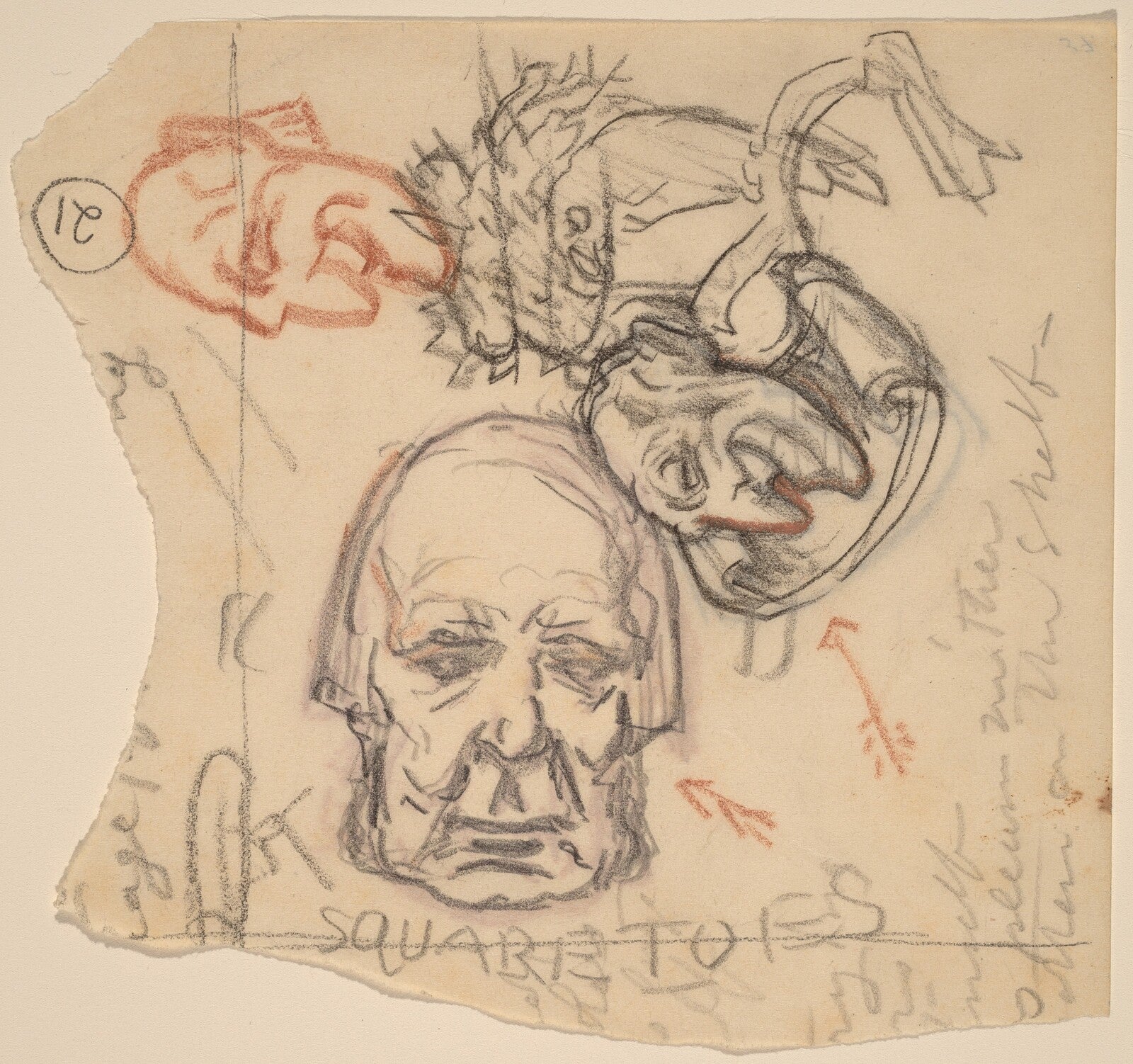 Self-Portrait: Caricatures, Elihu Vedder, c. 1918 — pastel, National Gallery of Art