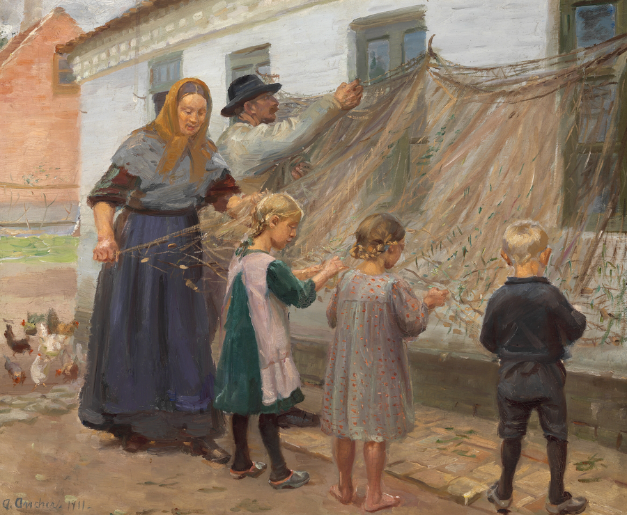 Расчёсывать рыболовную сеть. - Anna Ancher