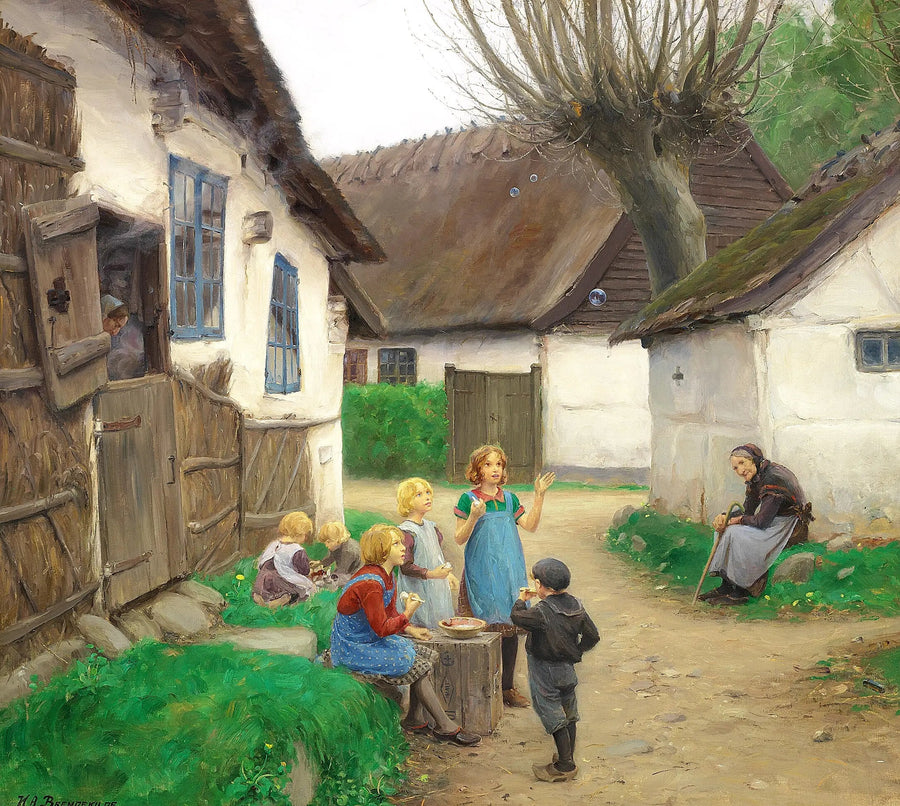 Дети пускают мыльные пузыри. - H. A. Brendekilde