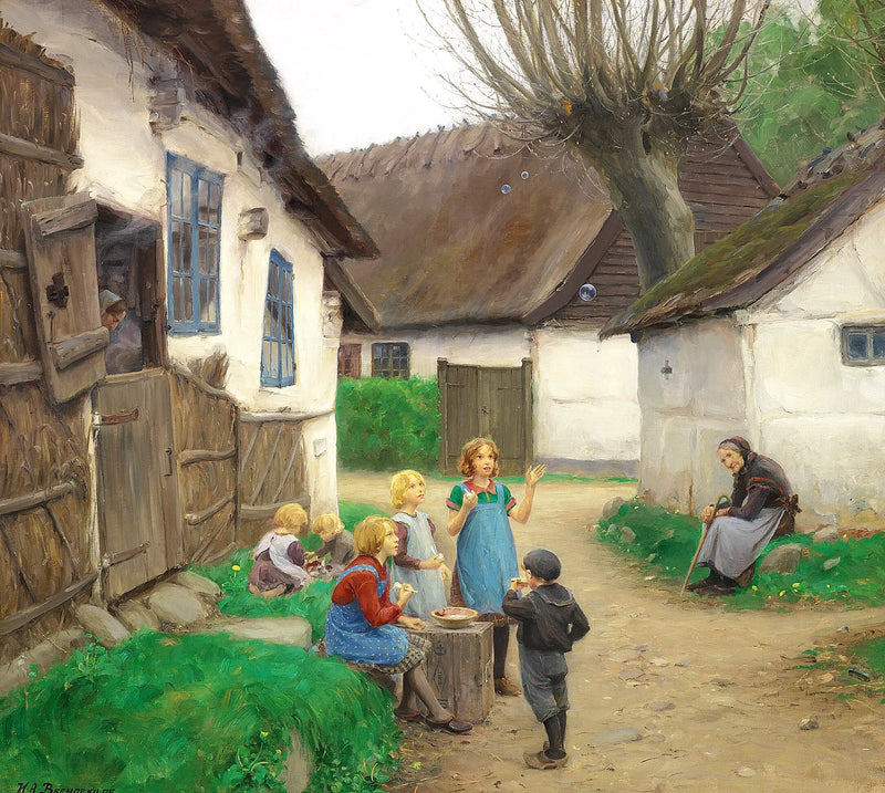 Дети пускают мыльные пузыри. - H. A. Brendekilde
