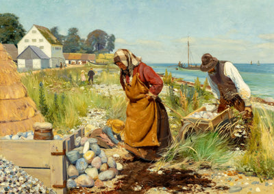 Des gens coupent des décombres près d’une plage à Stevns au Danemark. - H. A. Brendekilde - Alpha Reproduction