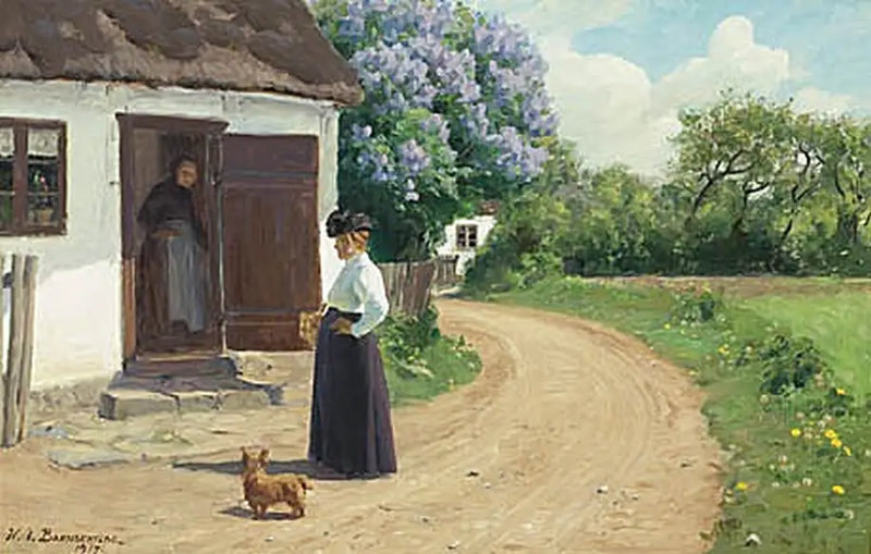 Две женщины разговаривают на деревенской дороге. - H. A. Brendekilde