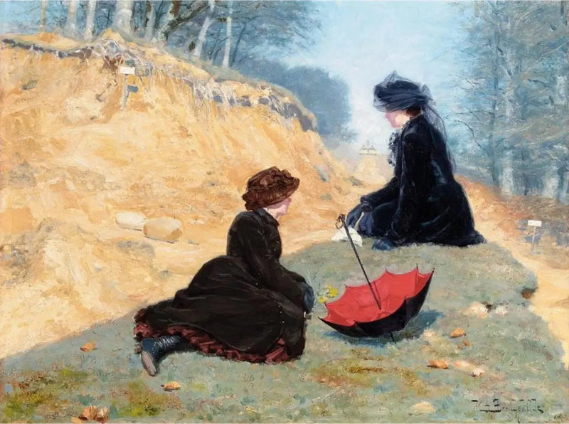 Две девушки отдыхают на дороге. - H. A. Brendekilde