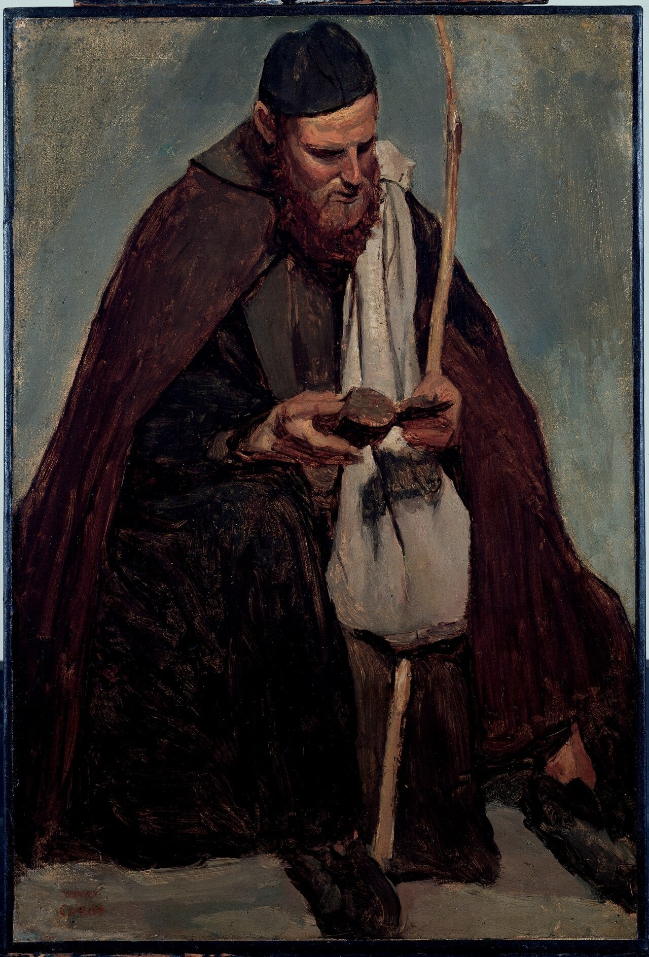 Rome, moine italien assis lisant - Jean-Baptiste Camille Corot