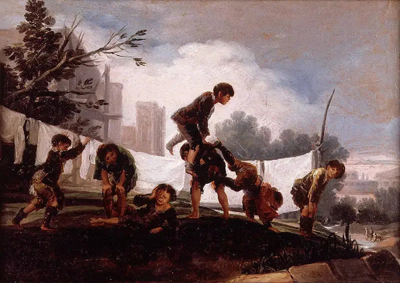 Enfants jouant à saute-mouton - Francisco de Goya image 1 reproduction d’œuvre d’art à l’huile