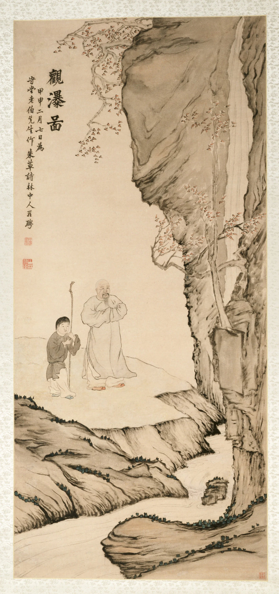 Un érudit observant la cascade - Luo Ping