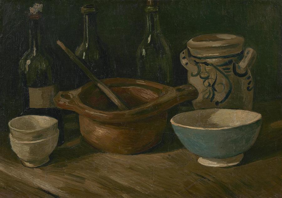 Натюрморт с фаянсом и бутылками - Vincent van Gogh