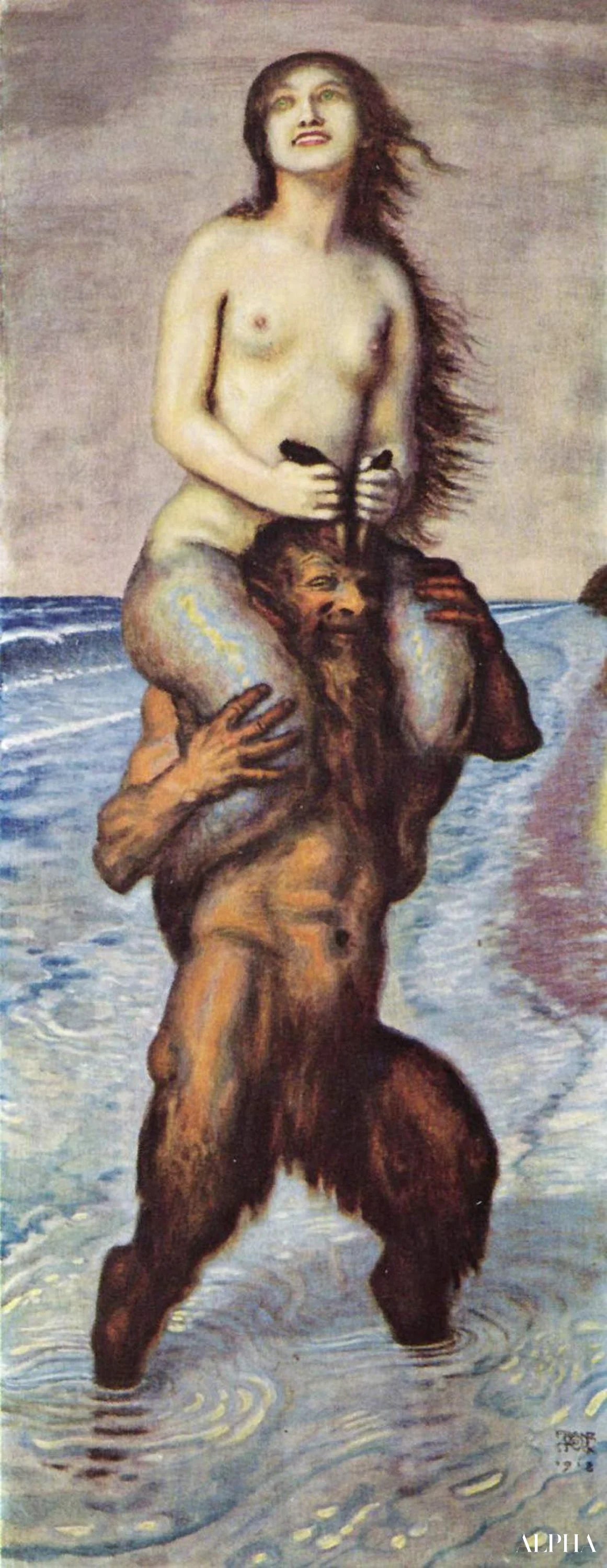 Reproduction du tableau « Faune et Sirène - Franz von stuck » par Alpha Reproduction en peinture à l’huile