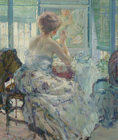 Женщина у своего парикмахера с серьгами - Richard Edward Miller