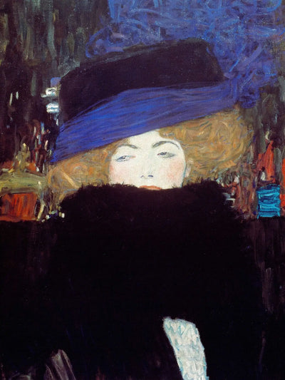 Reproduction du tableau « Femme au chapeau et boa de plumes - Gustav Klimt » par Alpha Reproduction en peinture à l’huile