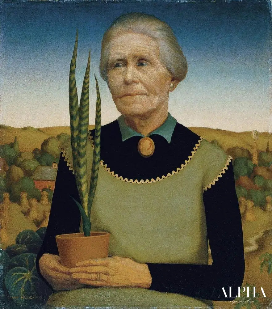 Femme avec des plantes - Grant Wood - Reproductions de tableaux et peintures haut de gamme