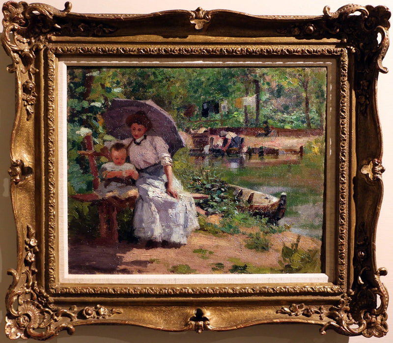 Женщина с ребенком, сидящая в лесу - Federico Zandomeneghi