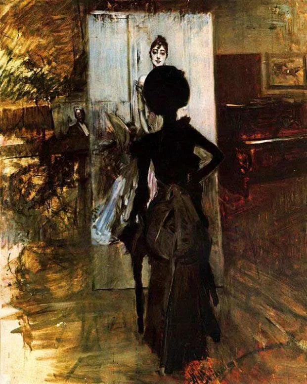 Женщина в черном, наблюдающая за «Pastel blanc» - Giovanni Boldini