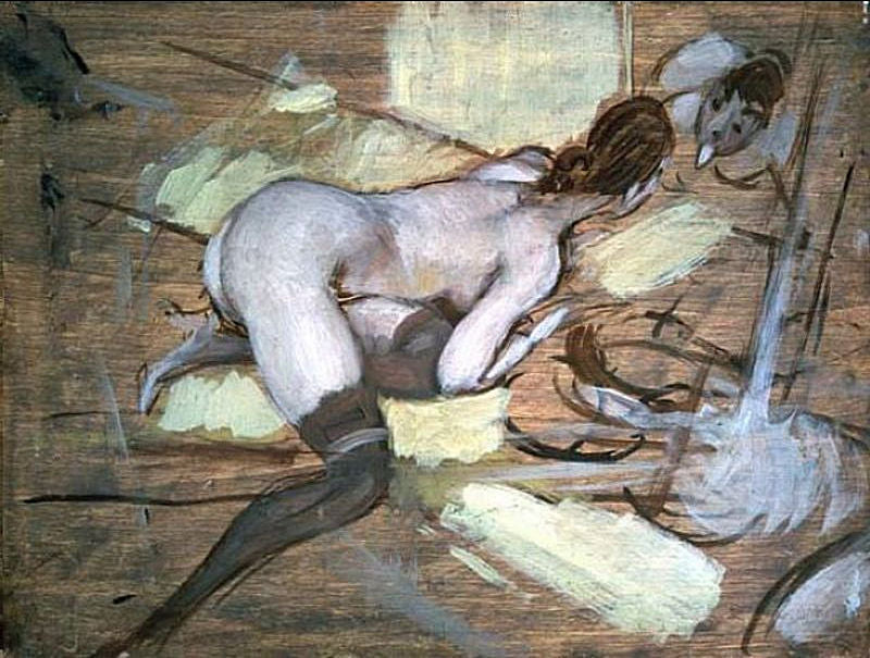 Обнаженная женщина, лежащая на желтых подушках - Giovanni Boldini